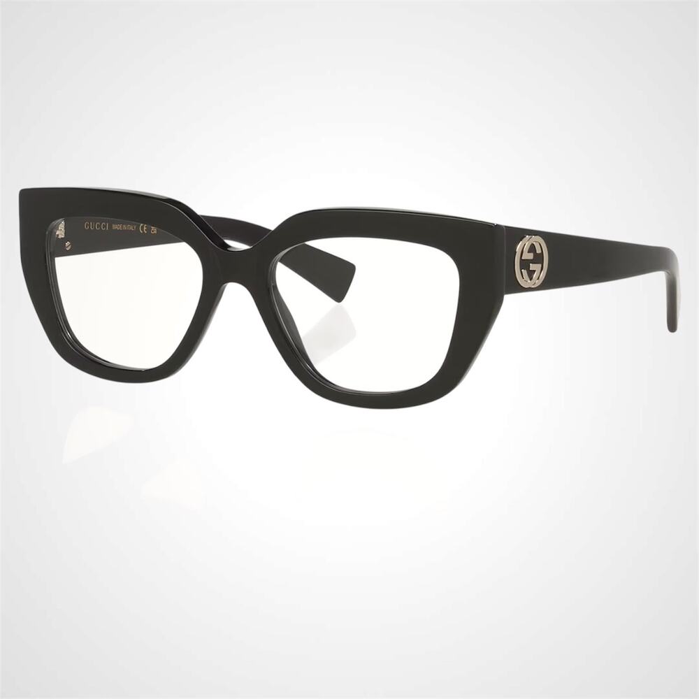 New Gucci Eyeglasses Black Cat Eye Metal GG Logo 53-18-140mm Rx-able Womens